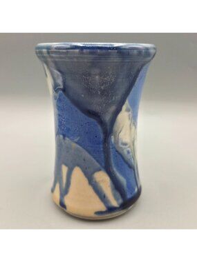 Wheel Thrown Pottery Blue Drip Glaze Ceramic Vase 5 Inch